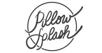 Circular logo for PillowSplash, an online retailer for handcrafted throw pillows