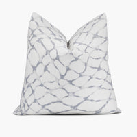 Abstract throw pillow cushion with Waterpolo fabric in blue-gray and white