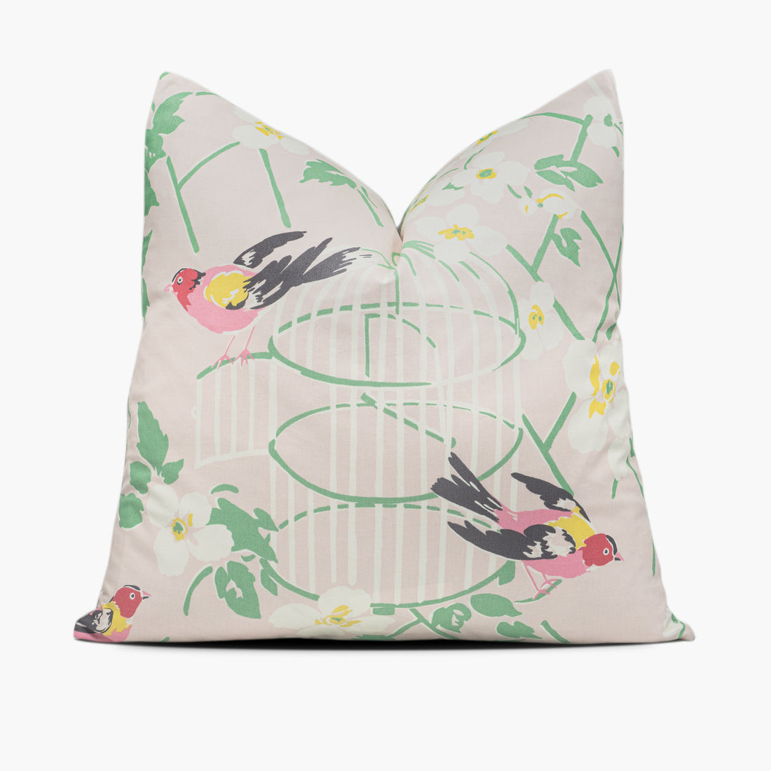 Blush pink throw pillow featuring Kate Spade Birdsong fabric