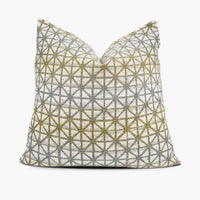 Blue and green outdoor pillow featuring Justina Blakeney Aruba Lattice fabric