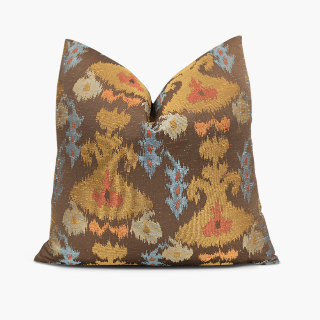 Ikat throw pillow in brown and gold