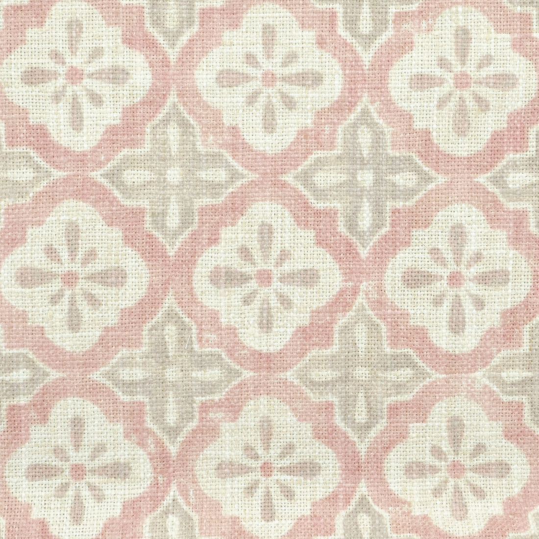 Kravet Pamina Sorbet quatrefoil fabric in dusty pink and taupe