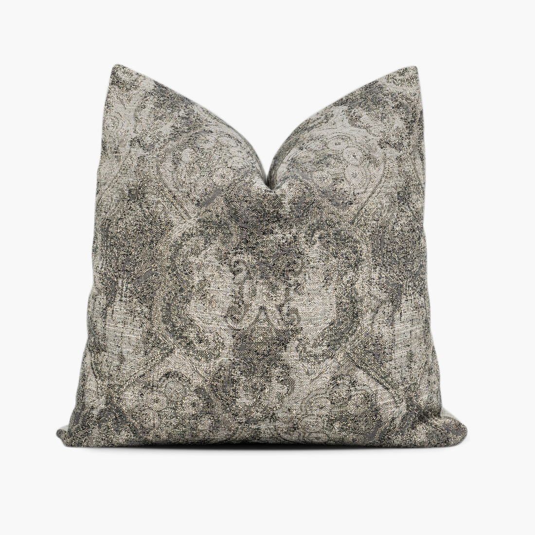 Pewter gray damask throw pillow