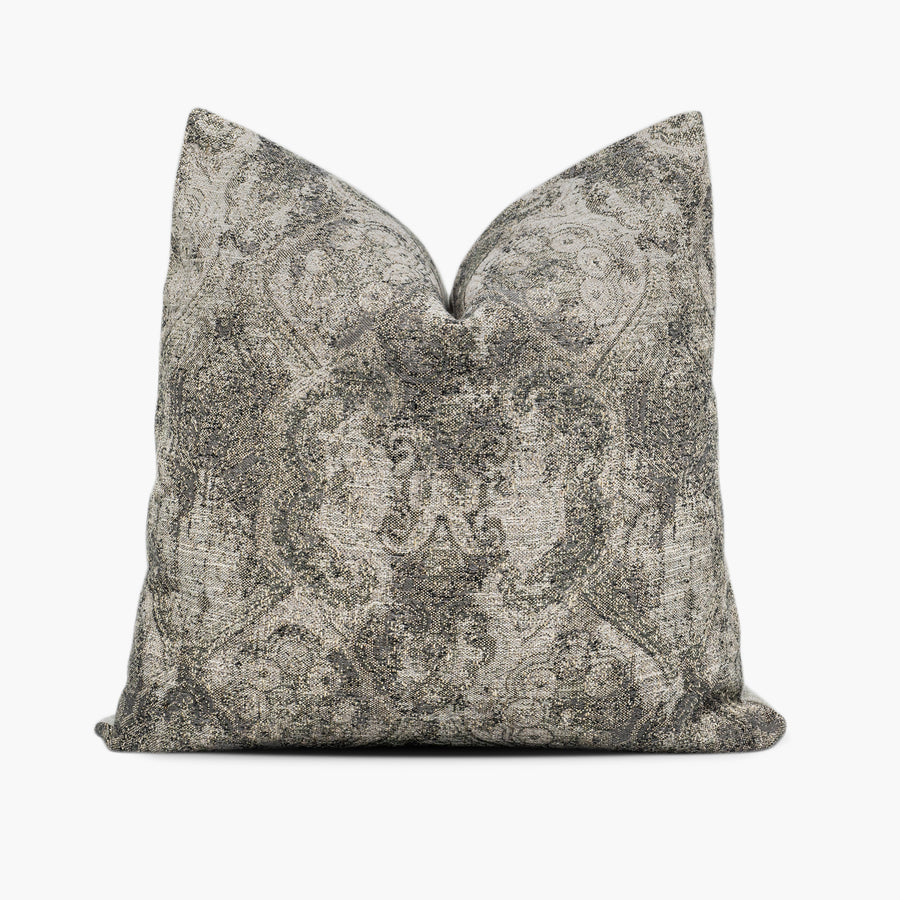 Pewter gray damask throw pillow