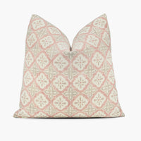 Quatrefoil geometric throw pillow cushion in dusty pink and taupe