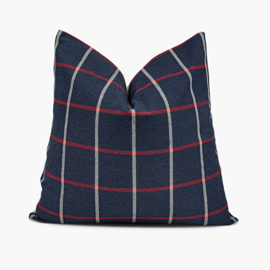 Red, white, and navy blue plaid throw pillow