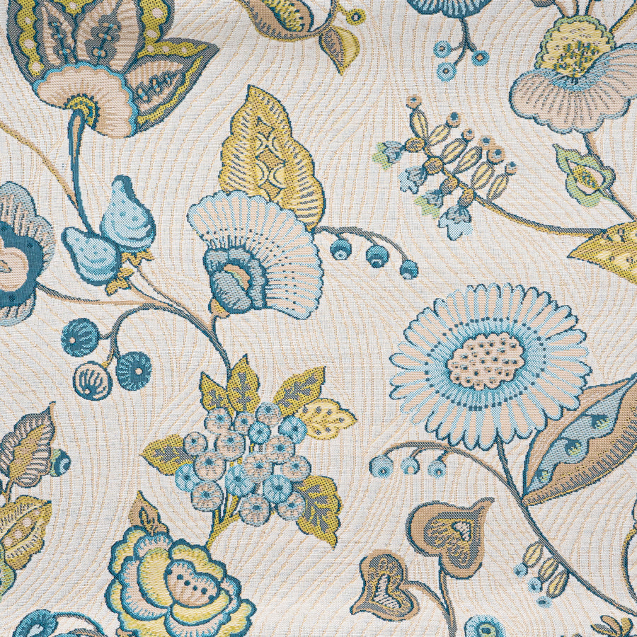 Richloom Flowerhill Peacock jacobean floral fabric in blue and green