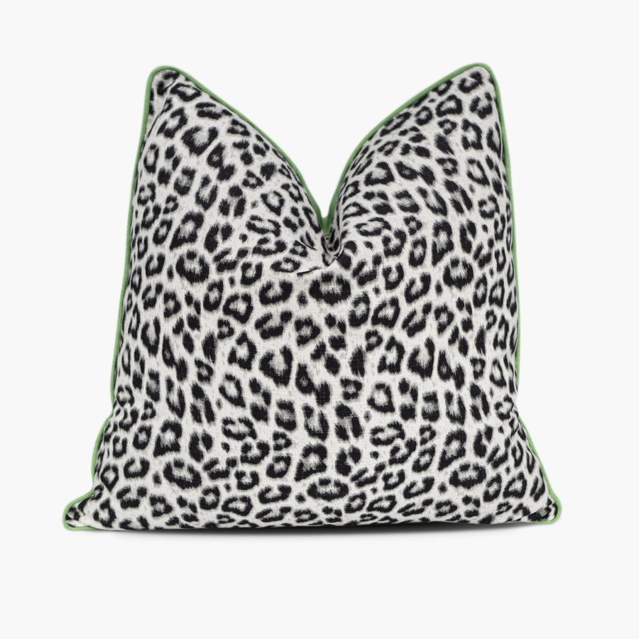 Snow leopard print throw pillow in black and white