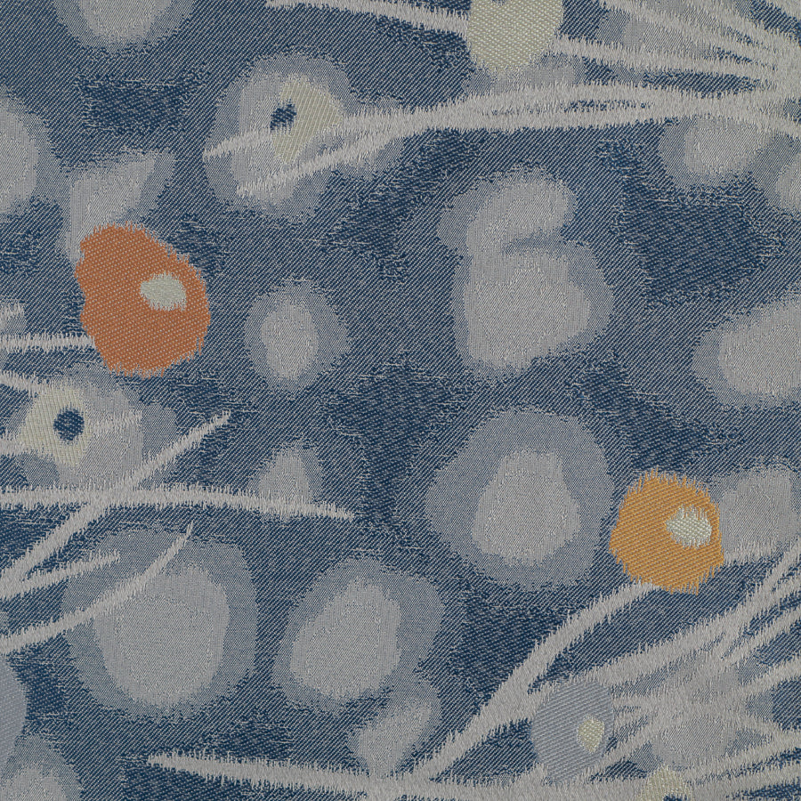 Spumante fabric with a blue and gray dandelion motif